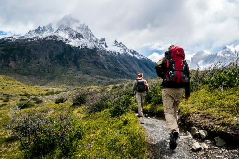 A backpacker on an alpine trail