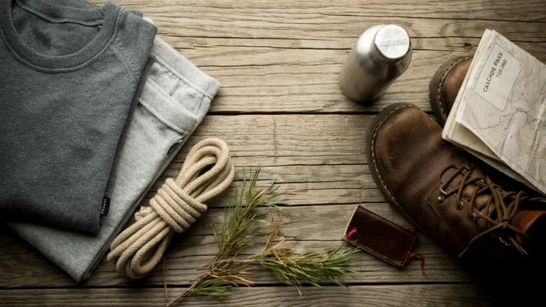 Merino wool base layers folded beside hiking gear