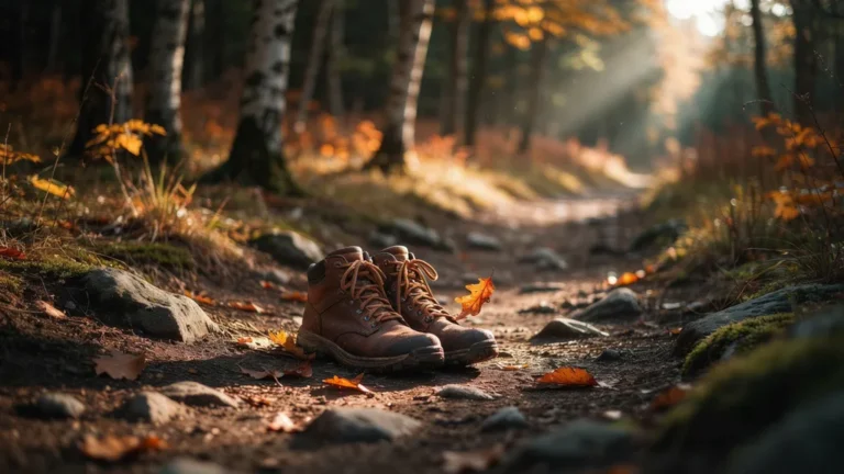 Hiking boots on a rocky forest trail