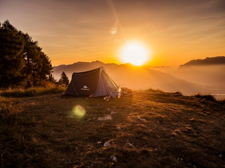 Golden sunset over a mountain ridge