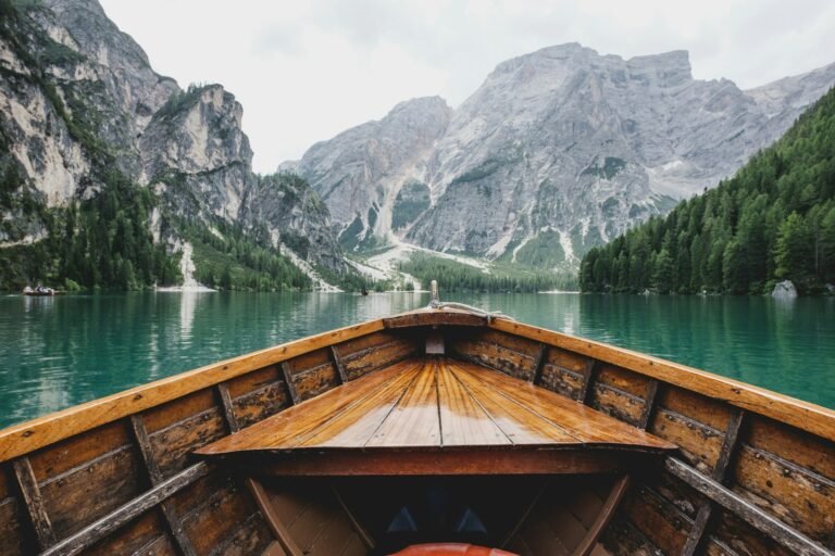 Canoe on a turquoise mountain lake