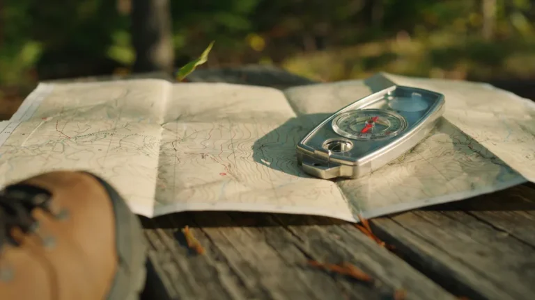 Topographic map with a compass on top