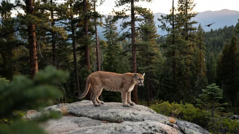 Mountain lion alert on a rocky outcrop